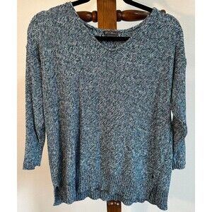Eddie Bauer Sweater Women’s V-Neck Medium Blue Gray Marled Knit 100% Cotton